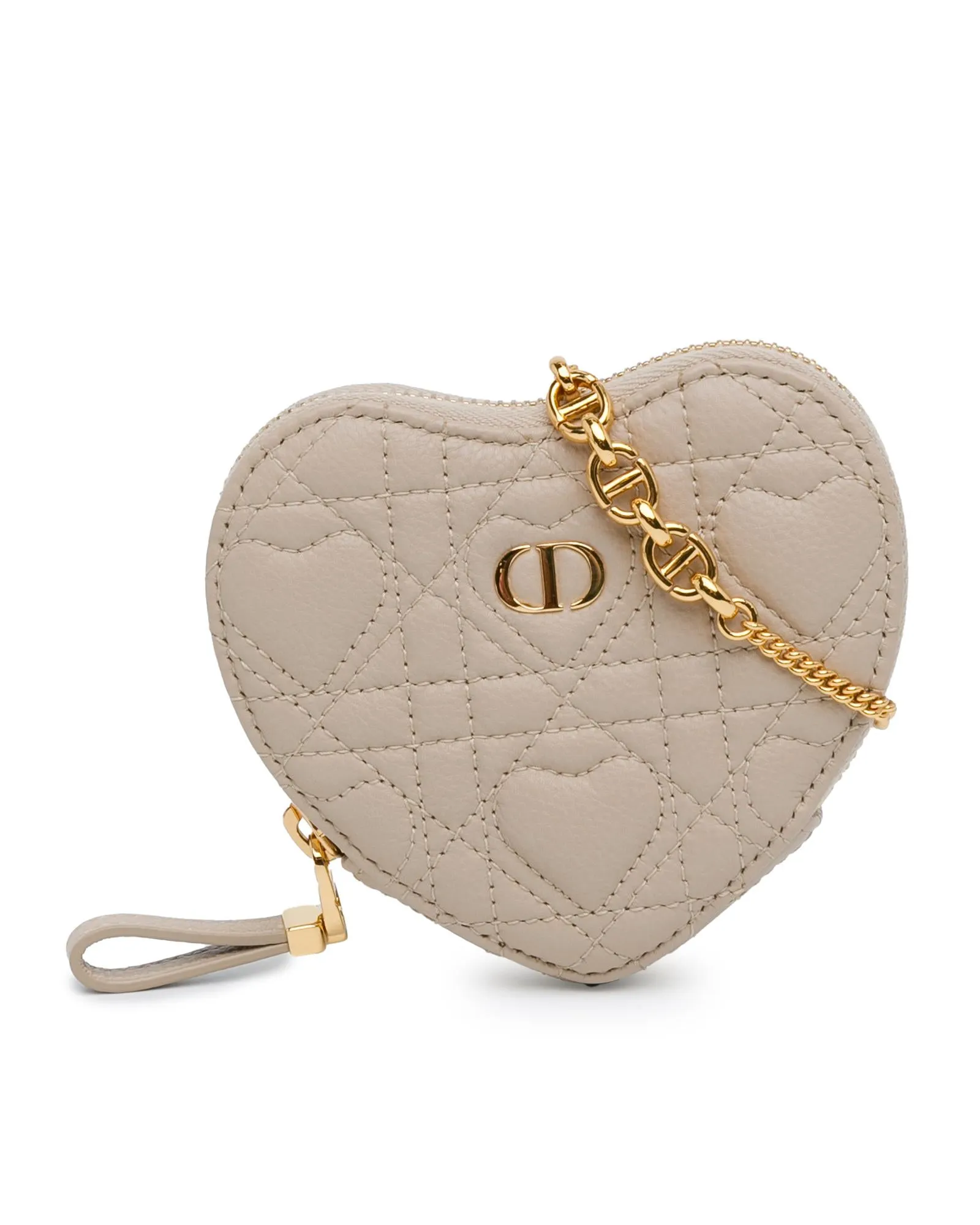 Quilted Leather Heart Pouch with Detachable Chain Strap