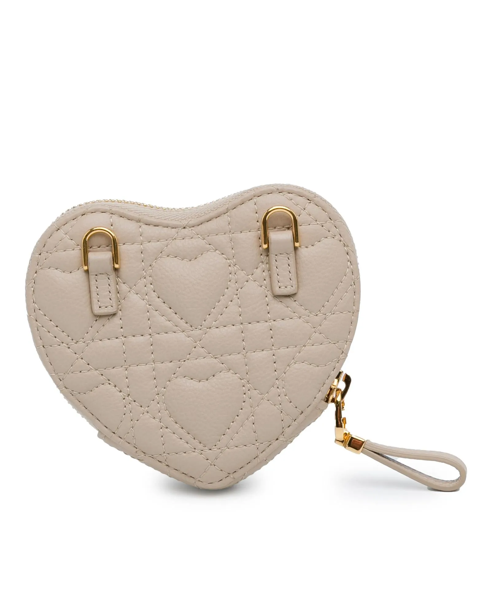 Quilted Leather Heart Pouch with Detachable Chain Strap