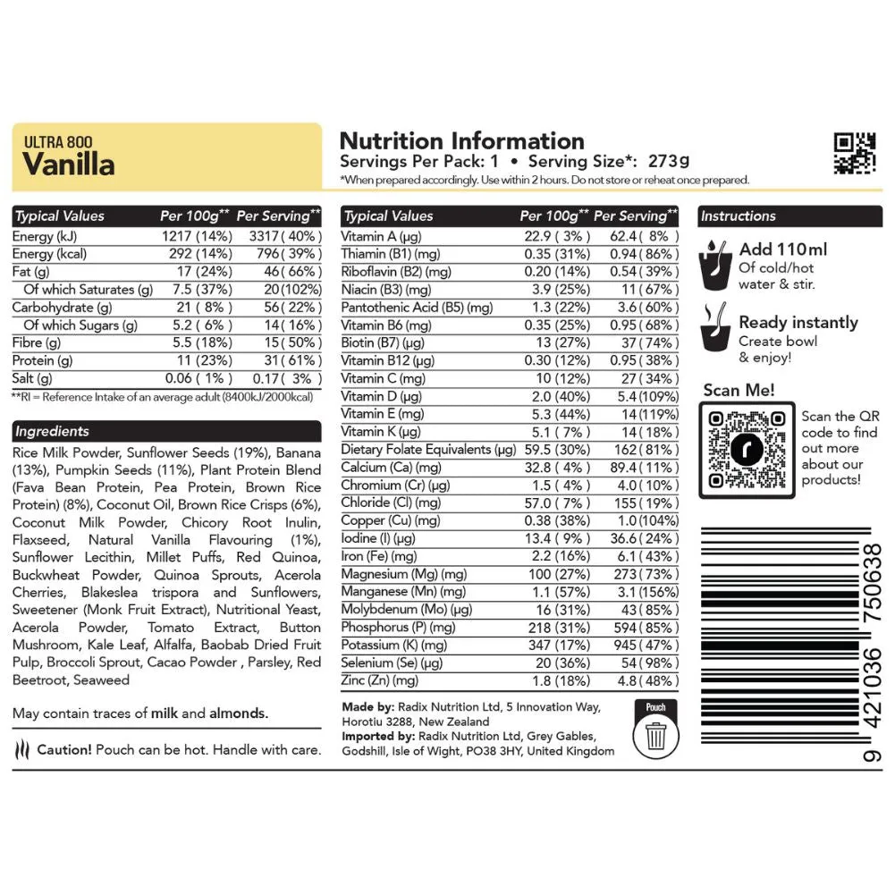 Radix Nutrition Ultra Breakfast v9.0 - 800Kcal (Vanilla)