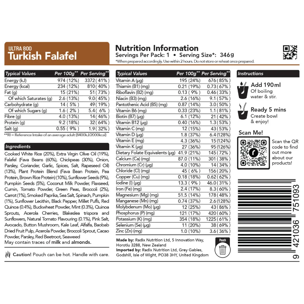 Radix Nutrition Ultra v9 Turkish Falafel Meal (156g) 800kcal