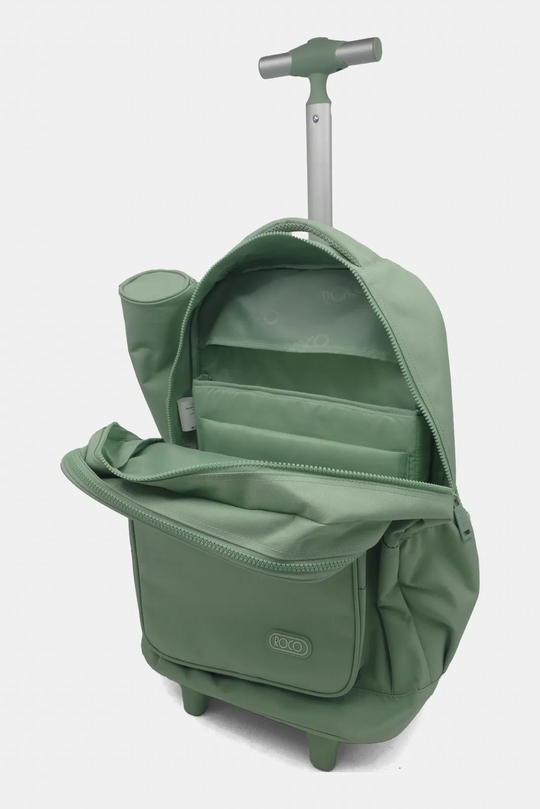 Roco Green Plain Trolley Bag With Pencil Case (18 Inch)