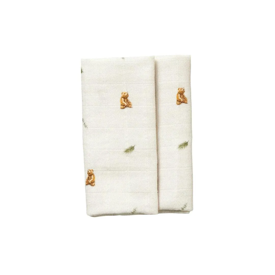 Rosa & Blue Muslin Squares  - Brown Bear - 3 Pack