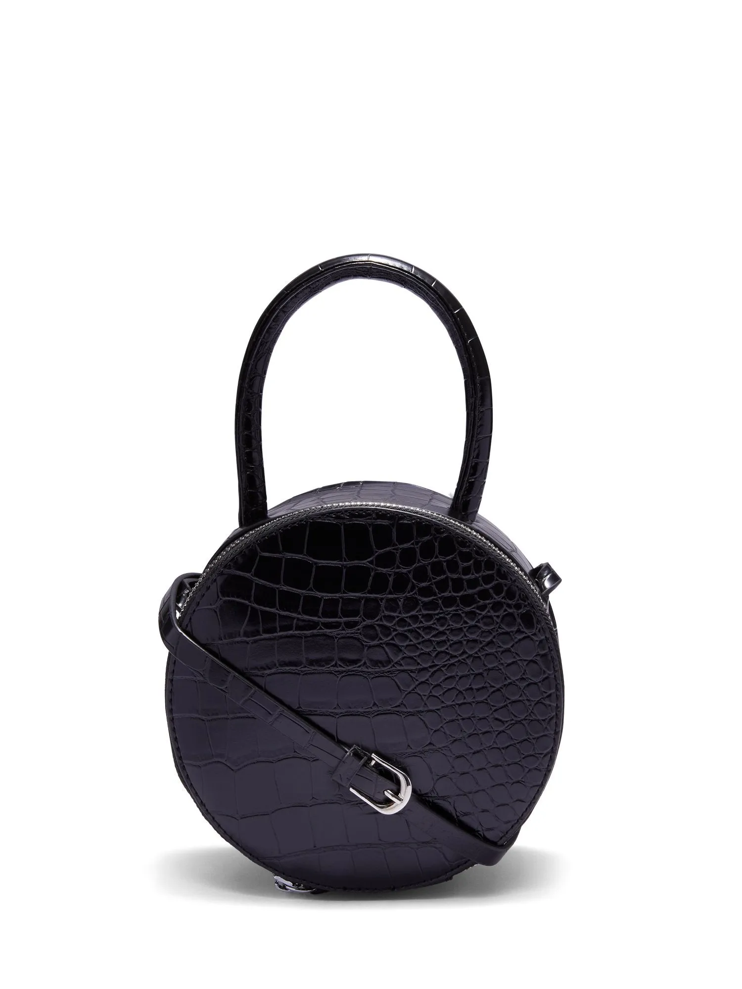 Round Crocodile-Embossed Bag