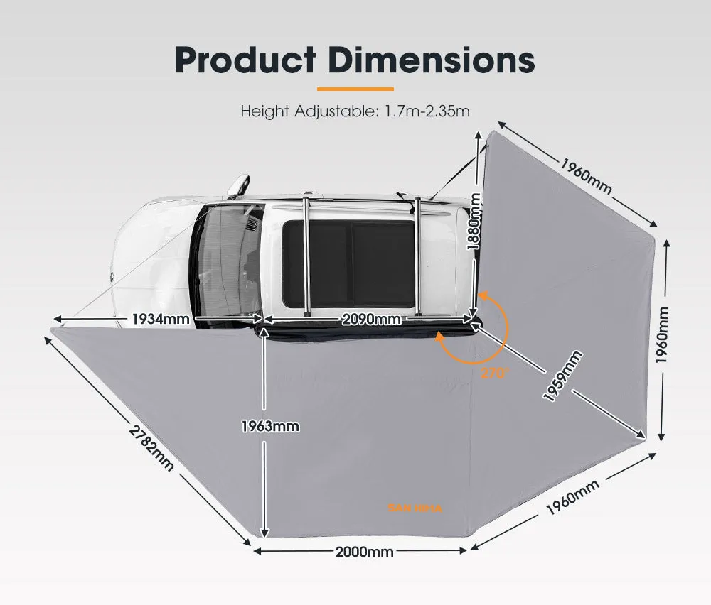 San Hima 270 Degree Free-Standing Awning 600D Double-Ripstop Oxford UPF50  4WD