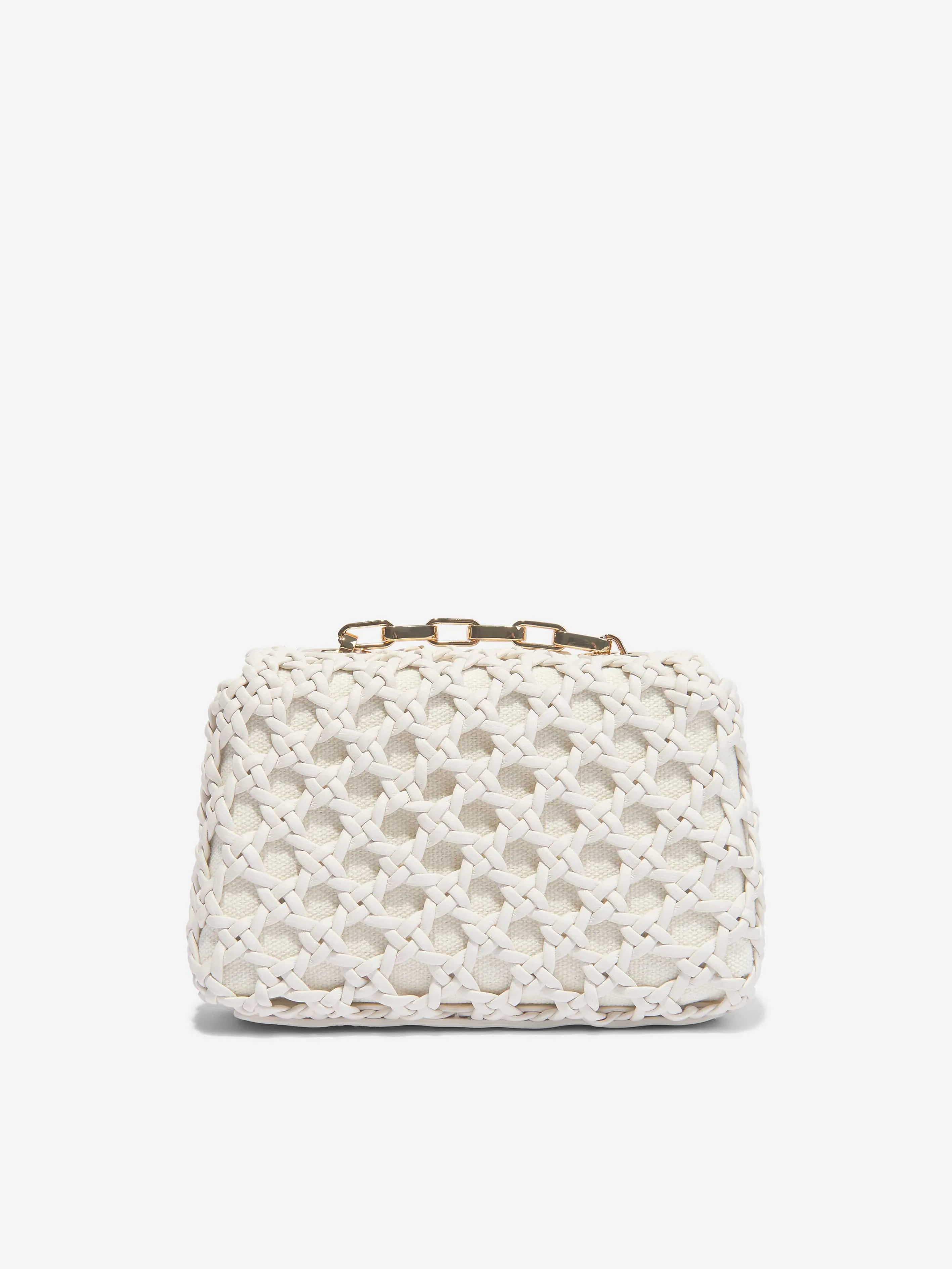 Self Portrait Girls Woven Leather Micro Bag in Ivory