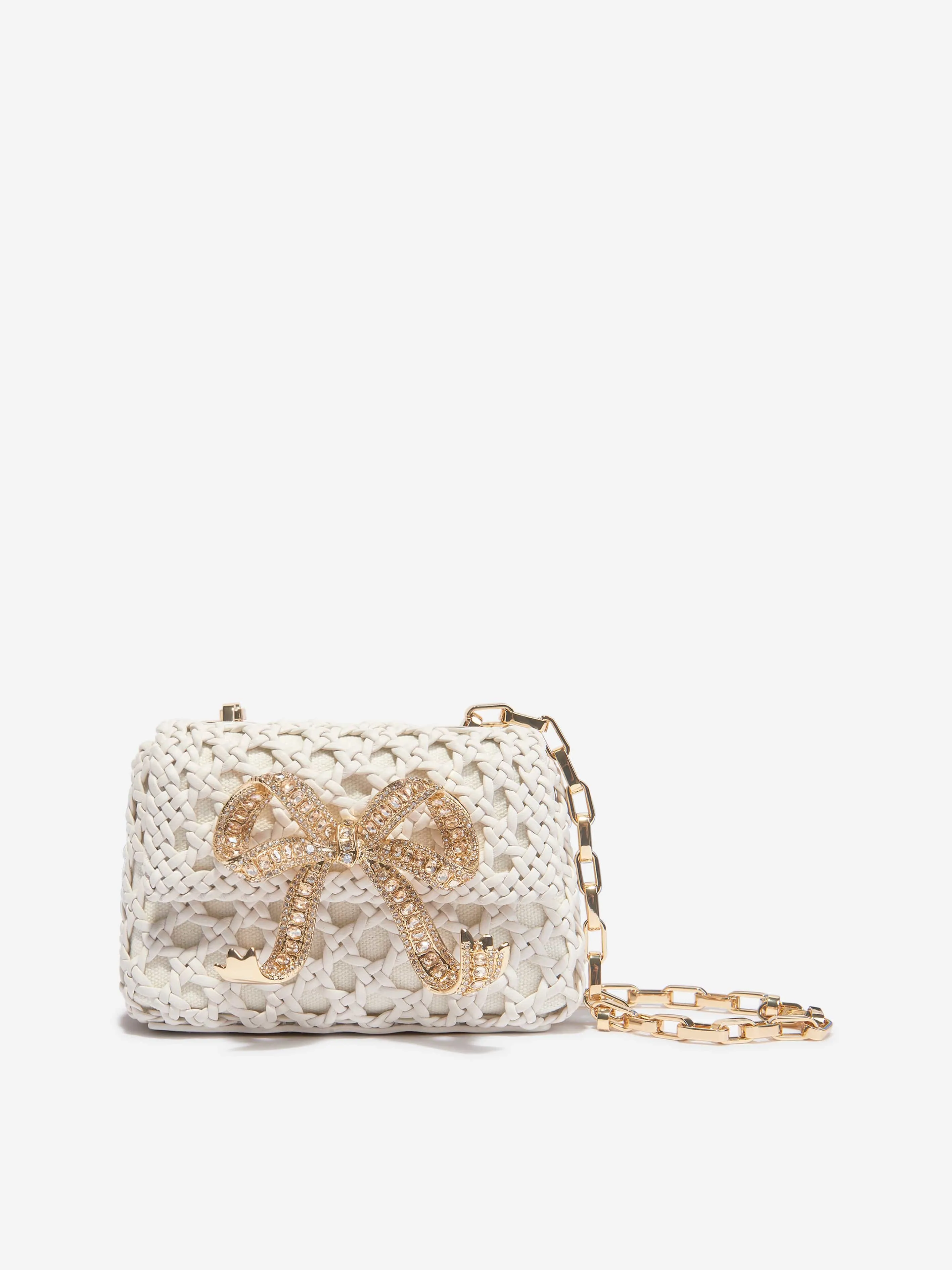 Self Portrait Girls Woven Leather Micro Bag in Ivory