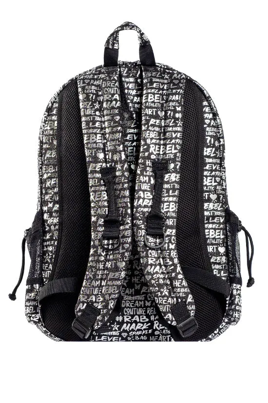 Signature in Black and Silver Rebel Raven Backpack with Black Zipper