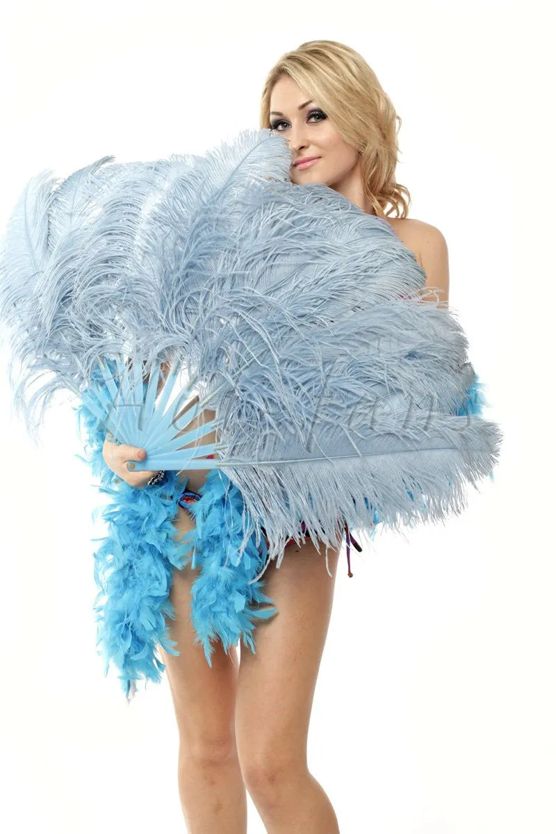 Single layer Baby blue Beginner’s Ostrich Feather Fan 25"x 45"