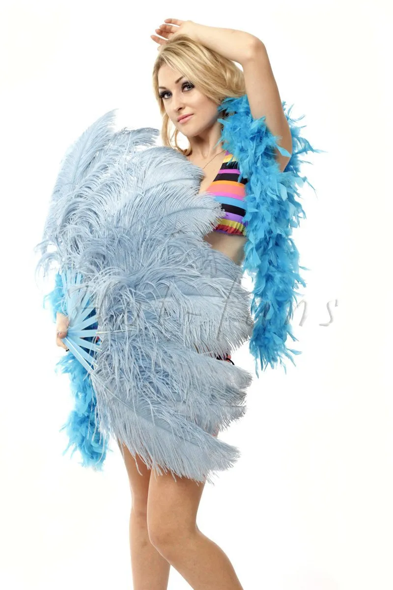 Single layer Baby blue Beginner’s Ostrich Feather Fan 25"x 45"