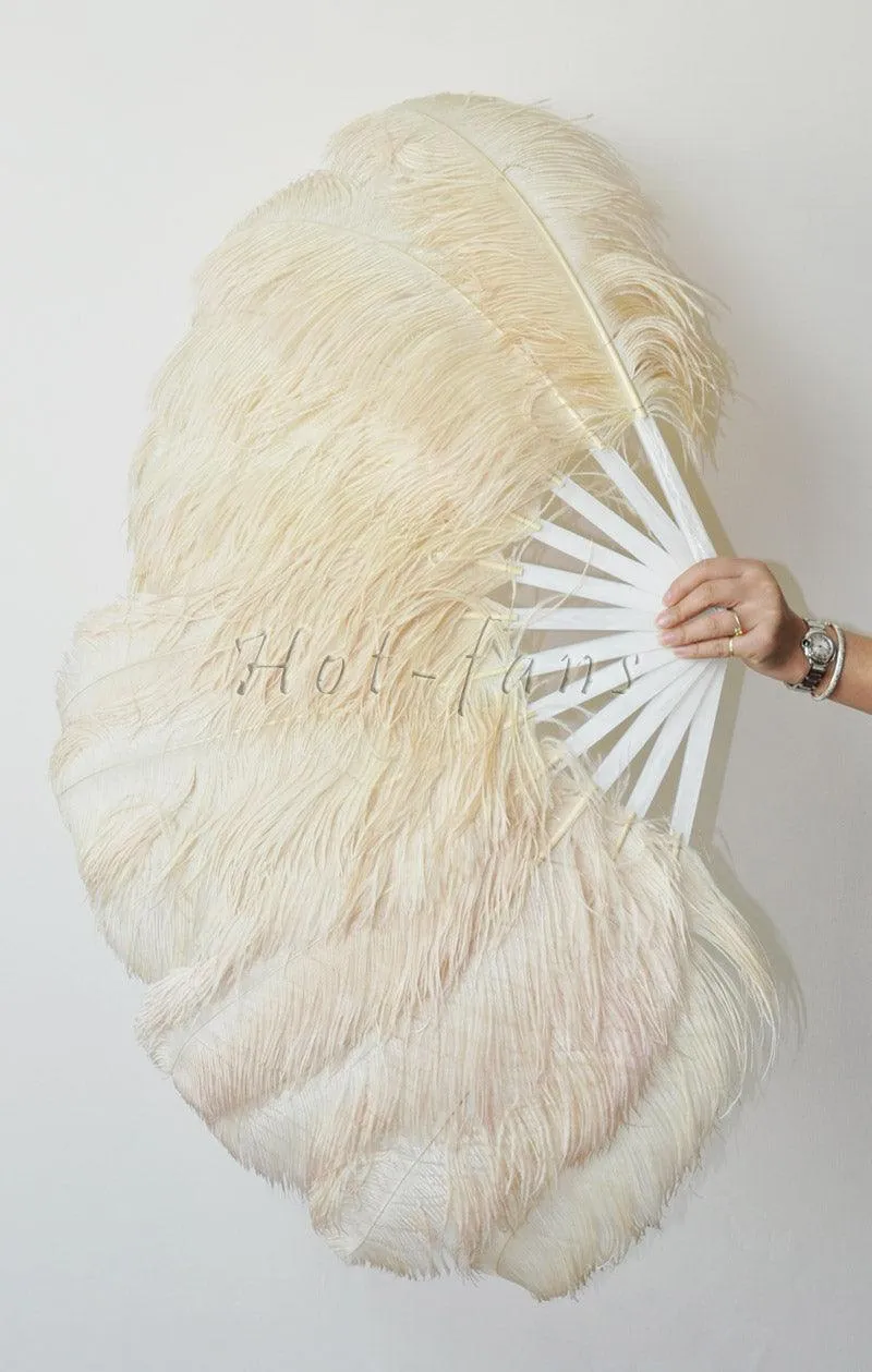 Single layer Beige Beginner’s Ostrich Feather Fan 25"x 45"