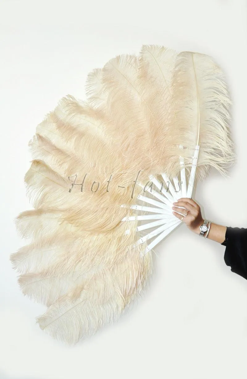 Single layer Beige Beginner’s Ostrich Feather Fan 25"x 45"