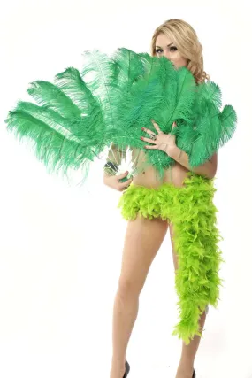 Single layer Emerald green Beginner’s Ostrich Feather Fan 25"x 45"