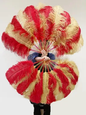 Single layer mix red & wheat Beginner’s Ostrich Feather Fan 25"x 45"