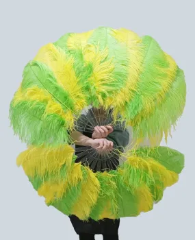 Single layer Mix yellow & green Beginner’s Ostrich Feather Fan 25"x 45"