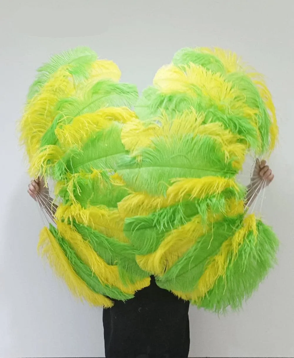 Single layer Mix yellow & green Beginner’s Ostrich Feather Fan 25"x 45"