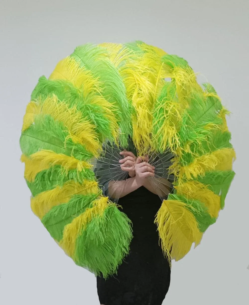 Single layer Mix yellow & green Beginner’s Ostrich Feather Fan 25"x 45"