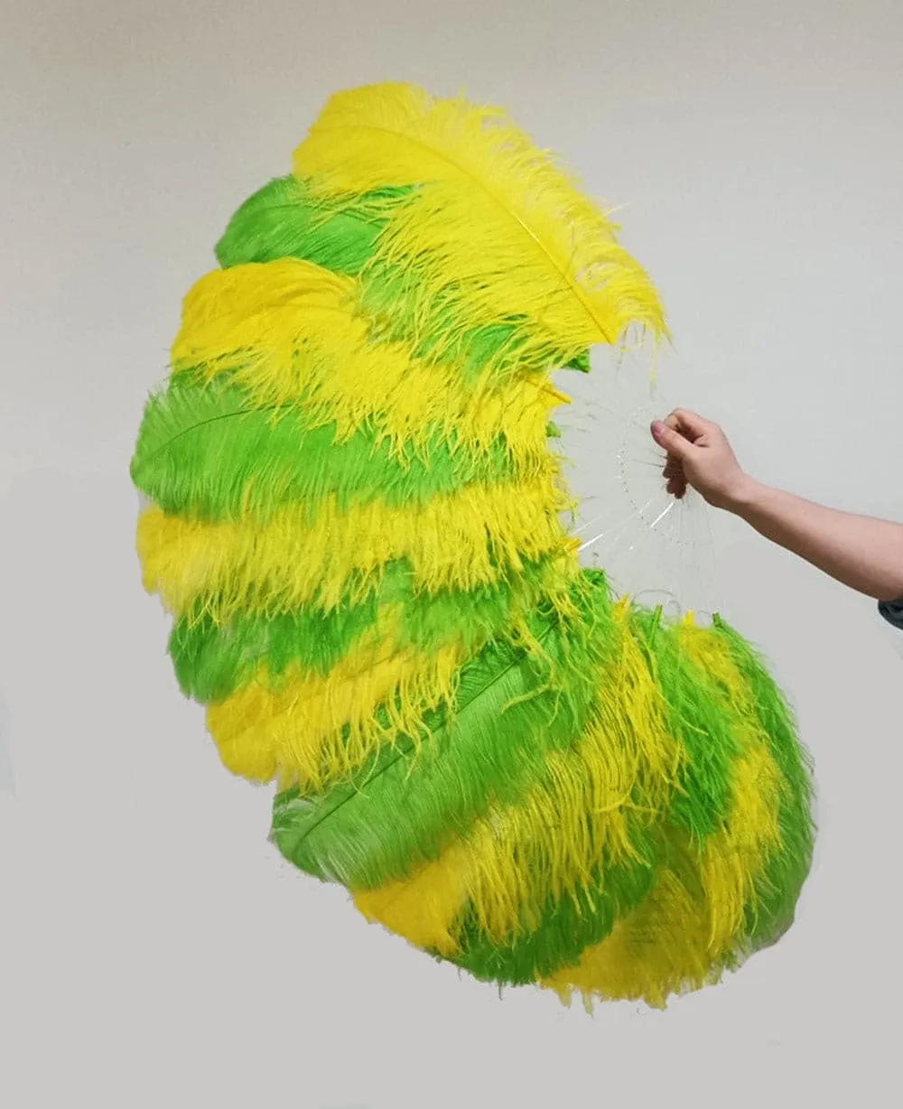 Single layer Mix yellow & green Beginner’s Ostrich Feather Fan 25"x 45"