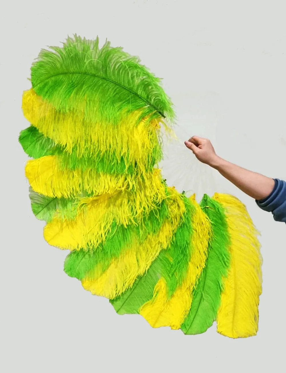 Single layer Mix yellow & green Beginner’s Ostrich Feather Fan 25"x 45"