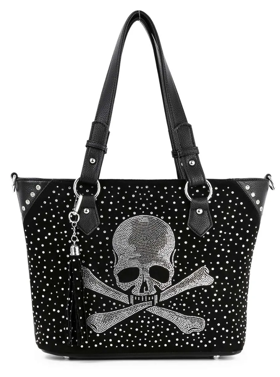 Skull & Crossbones Rhinestone Sparkle Tote