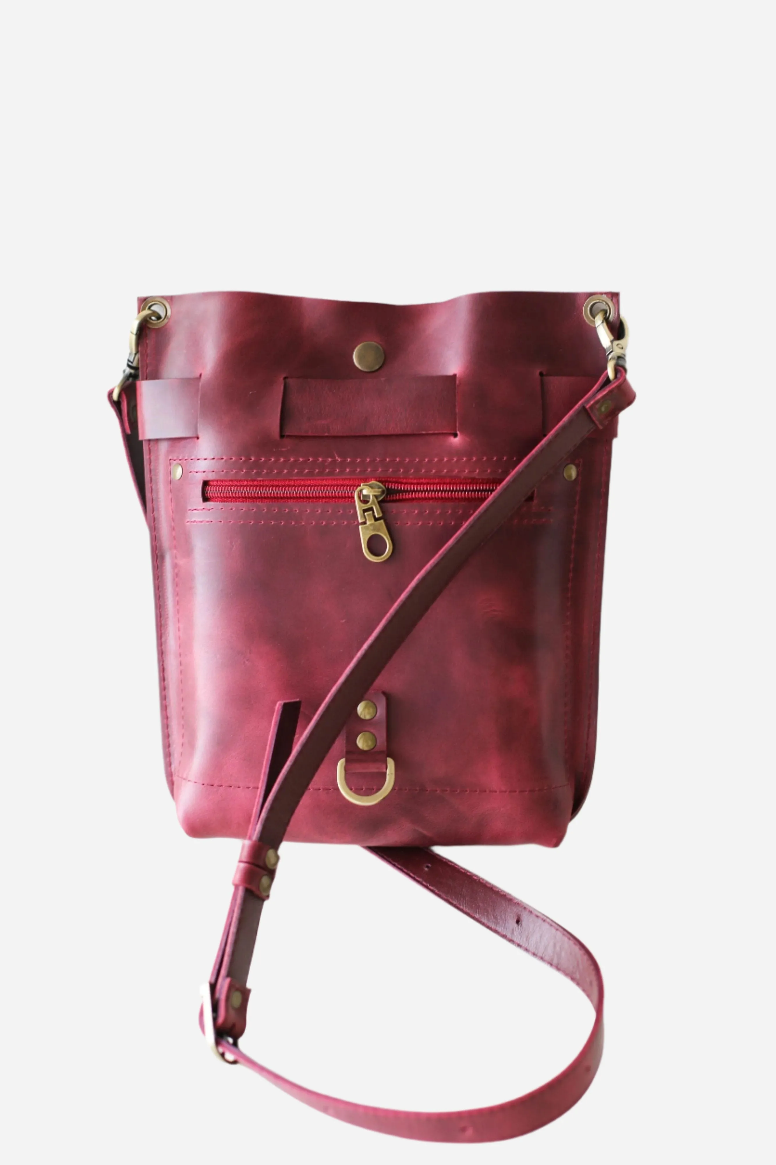 Small Burgundy Leather Bag -"Ring Belt" Edition