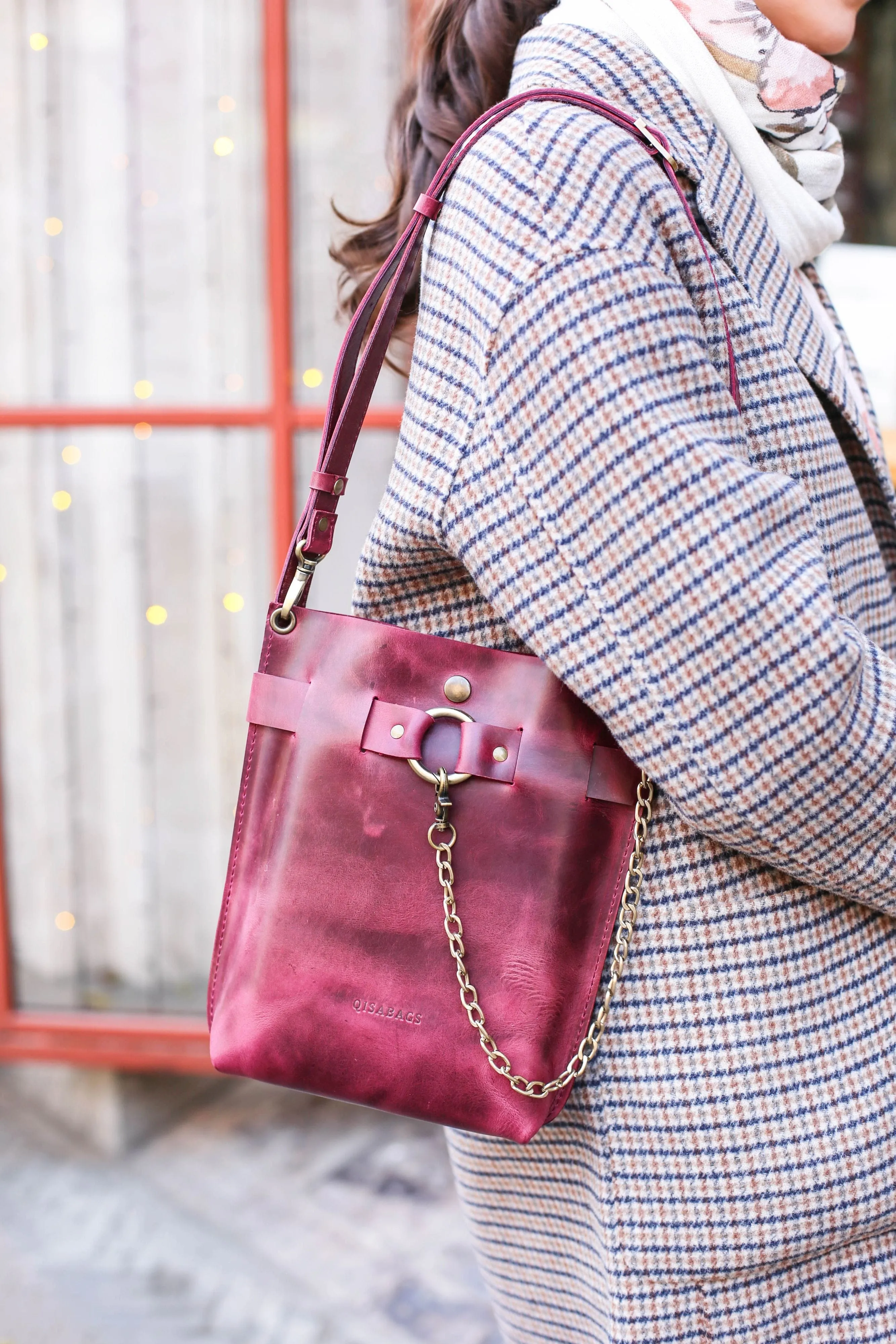 Small Burgundy Leather Bag -"Ring Belt" Edition