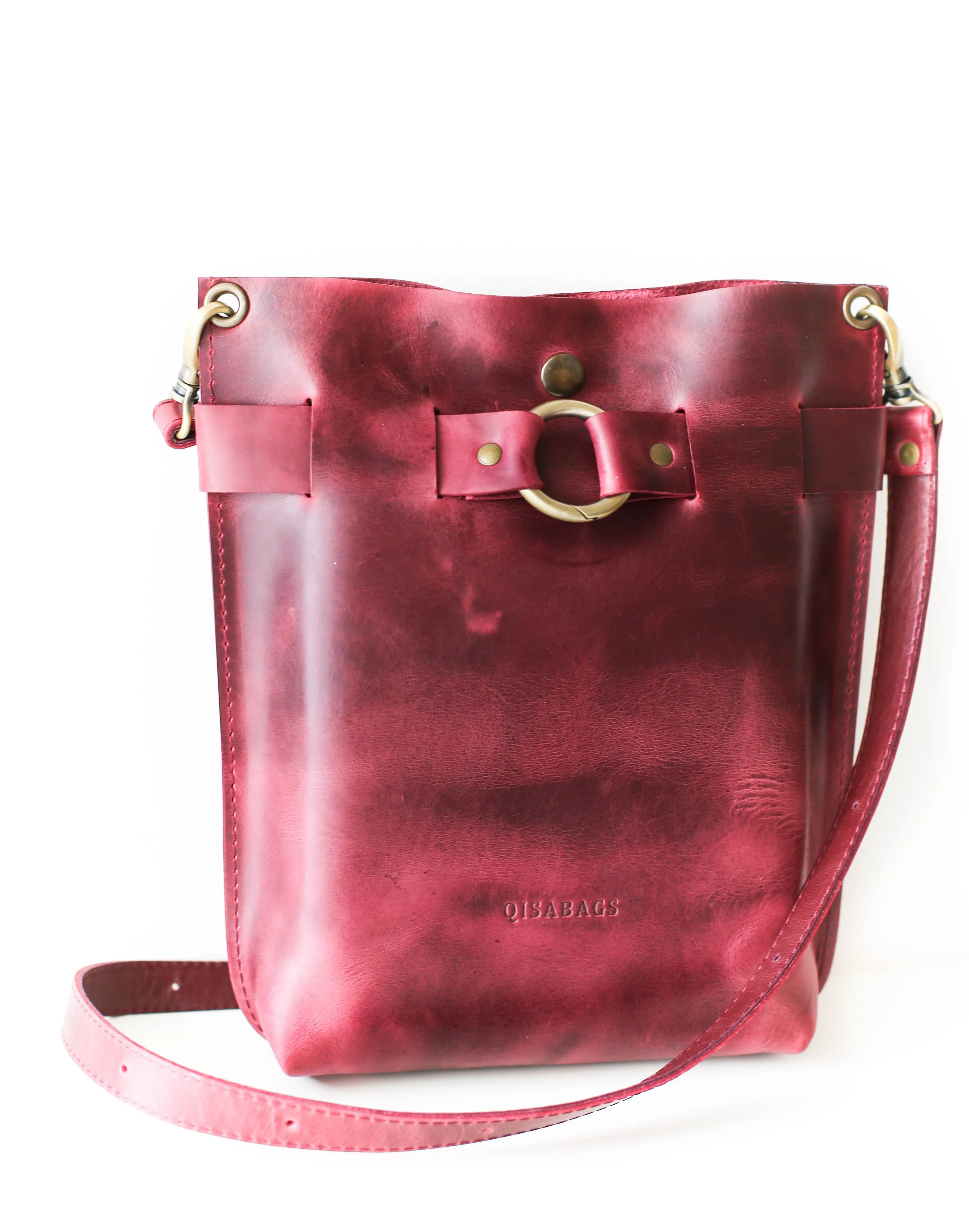 Small Burgundy Leather Bag -"Ring Belt" Edition