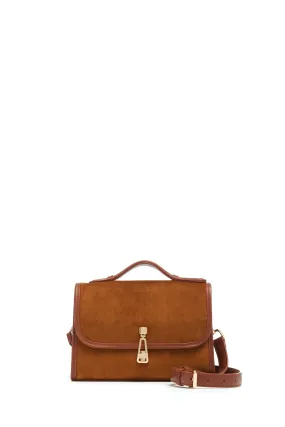 Small Leonora Flap Bag in Cognac Suede