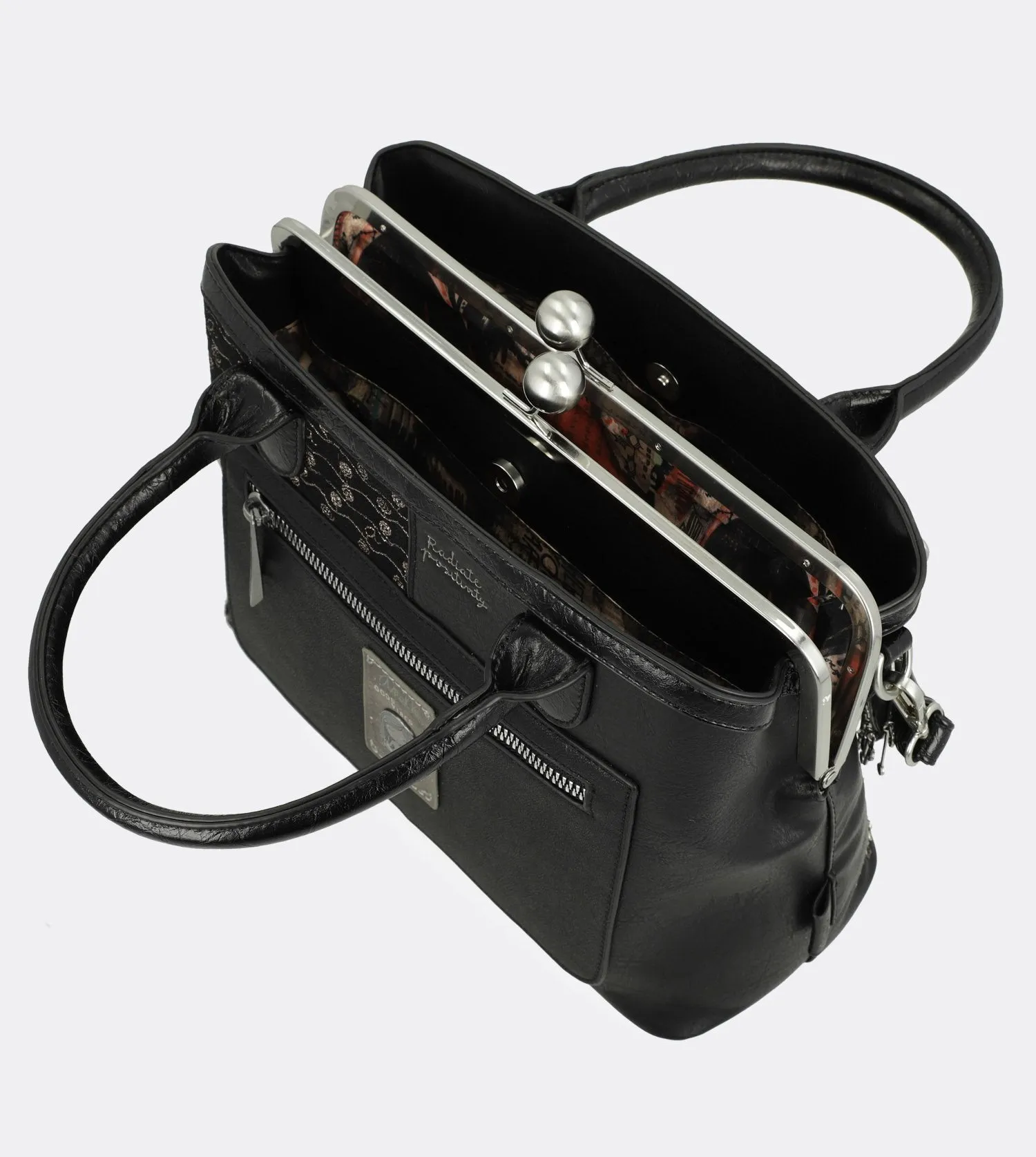 Smart spirit two handle bag with a kiss lock closure