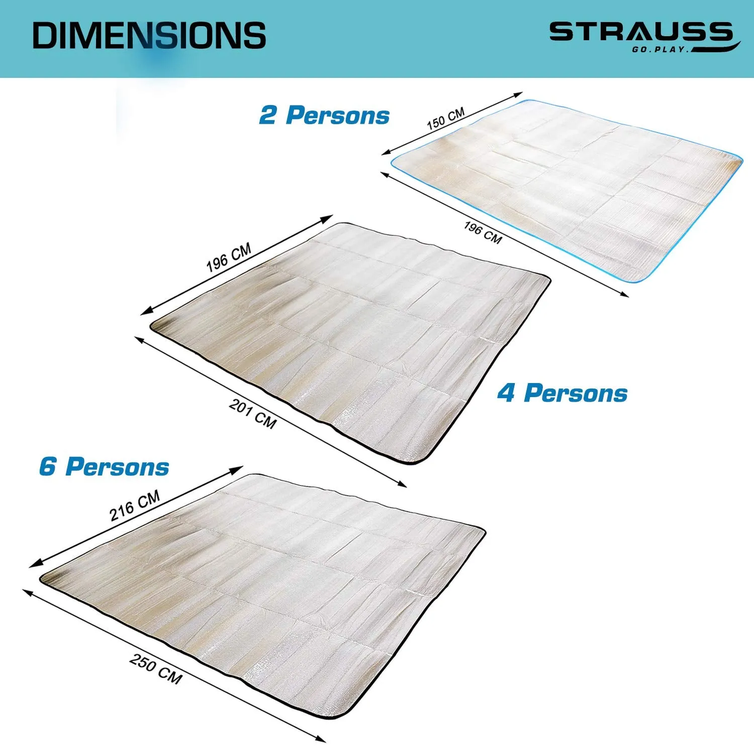 Strauss Camping Tent Mat | Double-Sided Moisture-Proof Aluminum Foil Foam Pad | Waterproof and Insulating Foil Mat | Picnic Mat | Camping Mat for Beach, Tent and Camping,(4 Person)