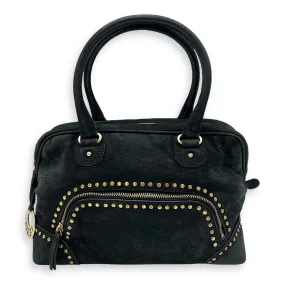 Studded Forever Bauletto Black Top Handle Bag in Suede Leather, Gold hardware