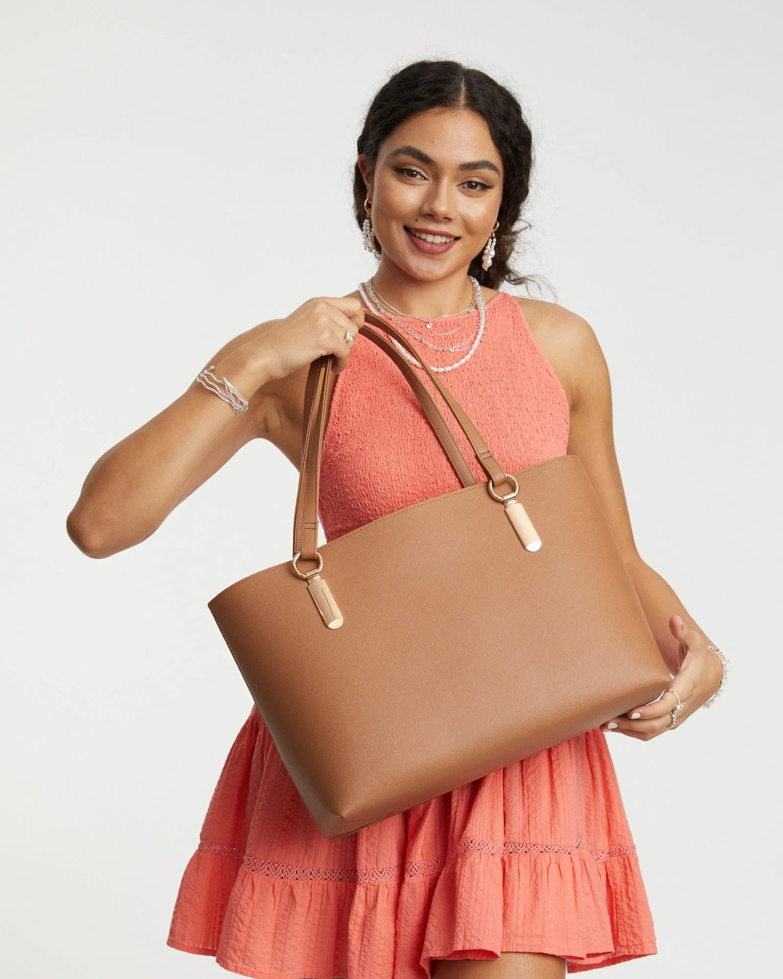 Tan Angelina Tote Bag With Gold Hardware