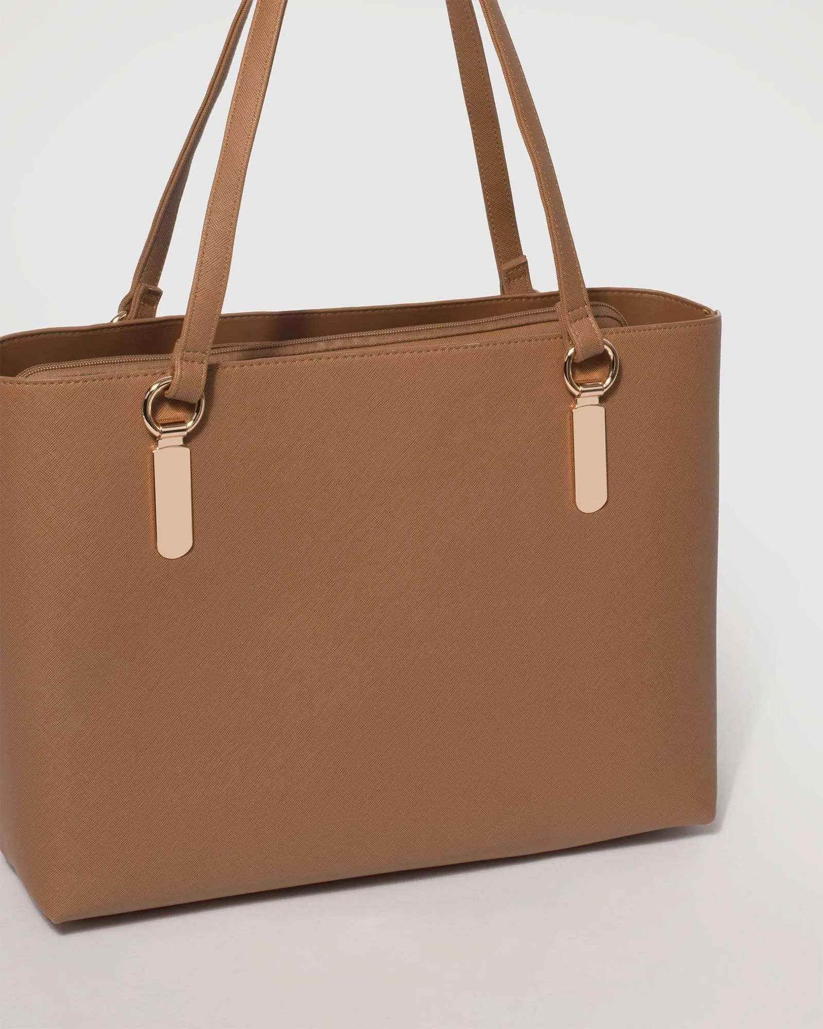 Tan Angelina Tote Bag With Gold Hardware