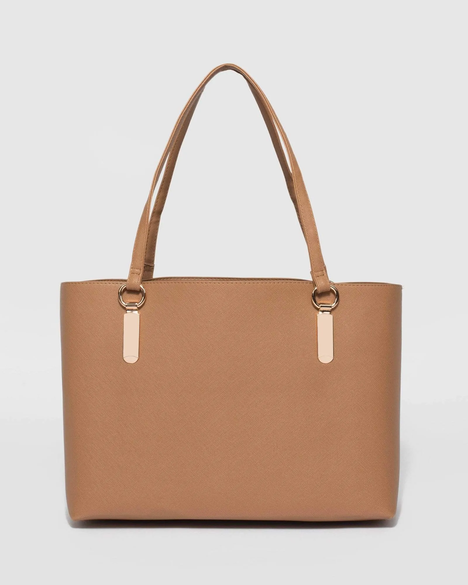 Tan Angelina Tote Bag With Gold Hardware