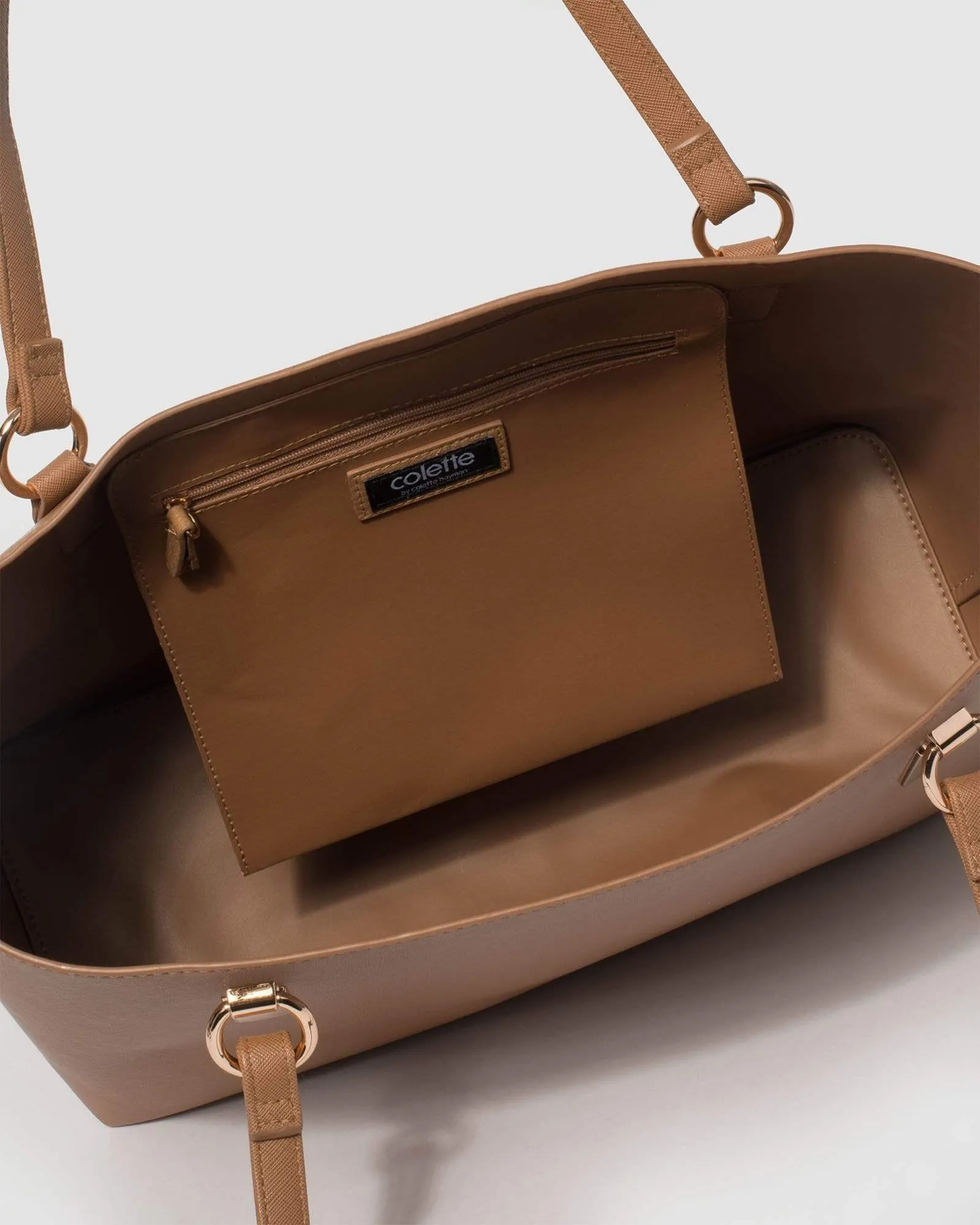 Tan Angelina Tote Bag With Gold Hardware