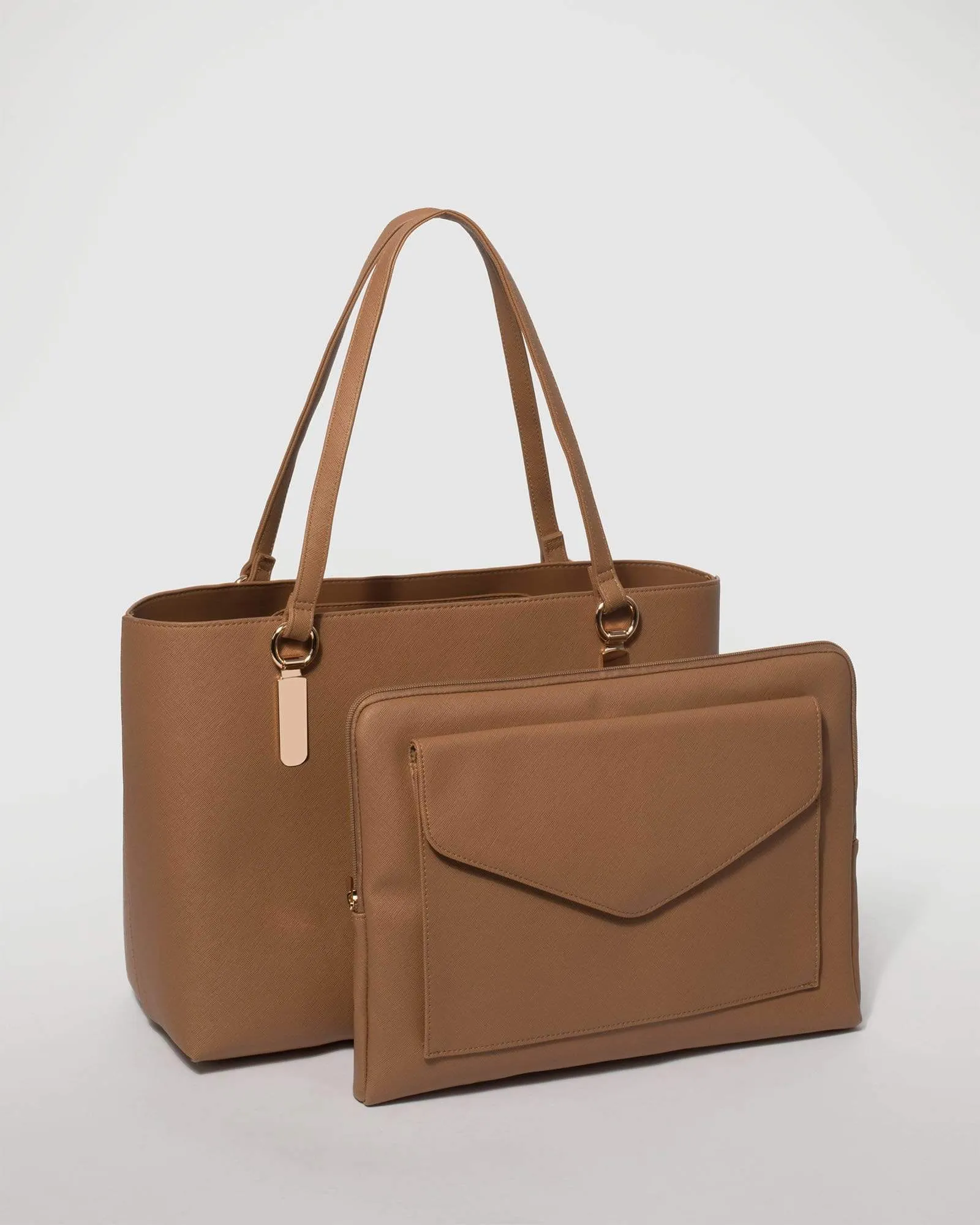 Tan Angelina Tote Bag With Gold Hardware