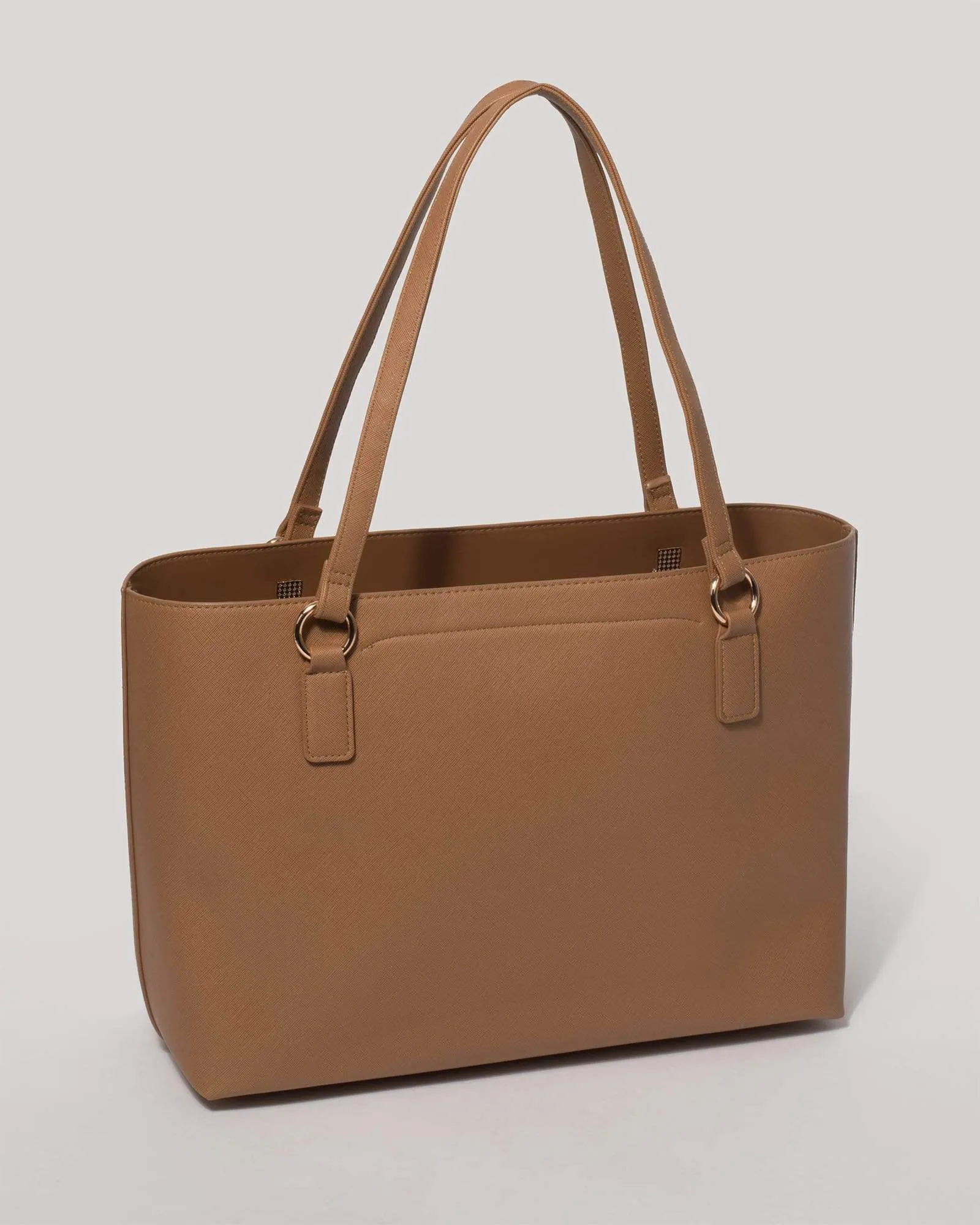 Tan Angelina Tote Bag With Gold Hardware