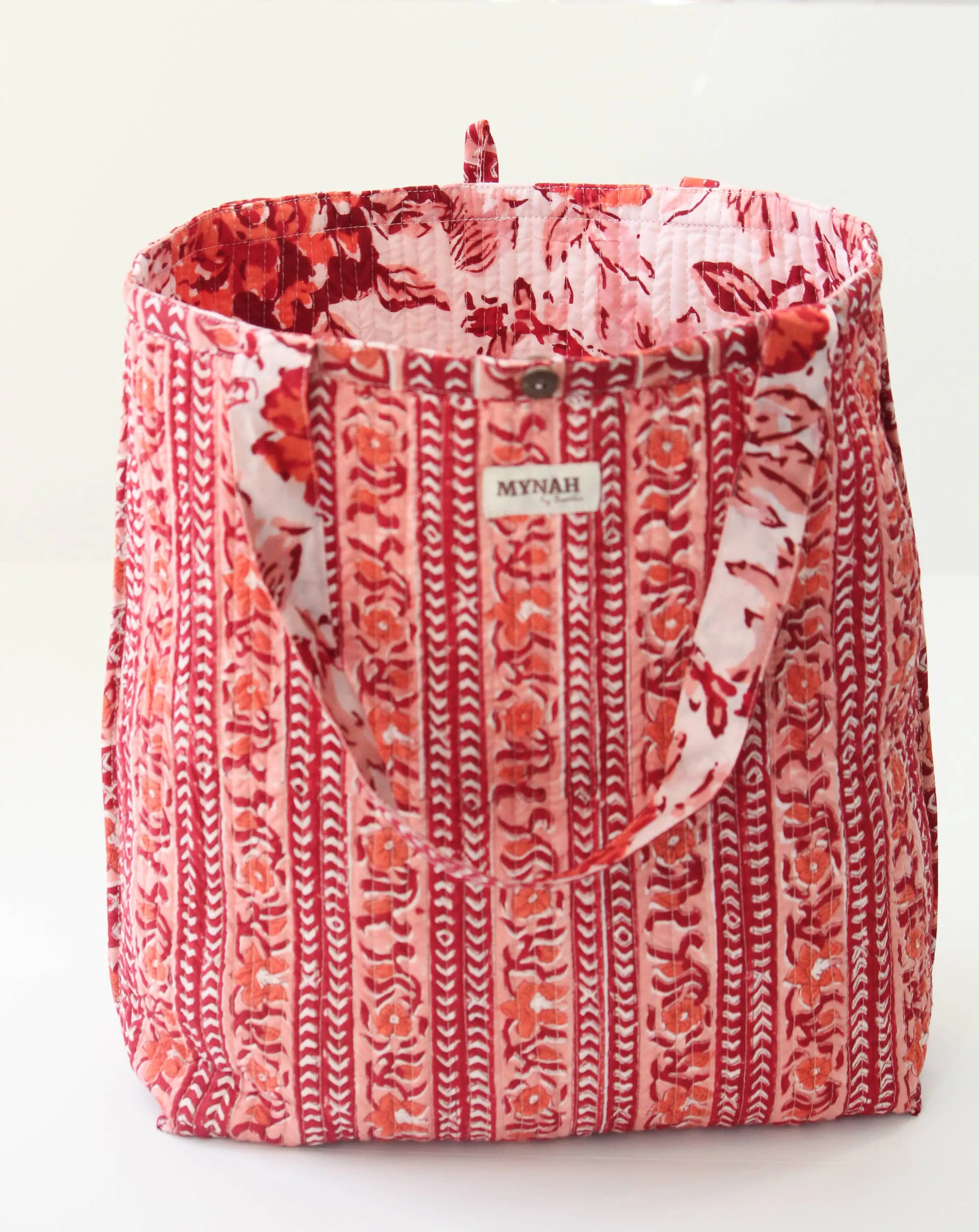 Terracotta Floral Print Reversible Tote Bag