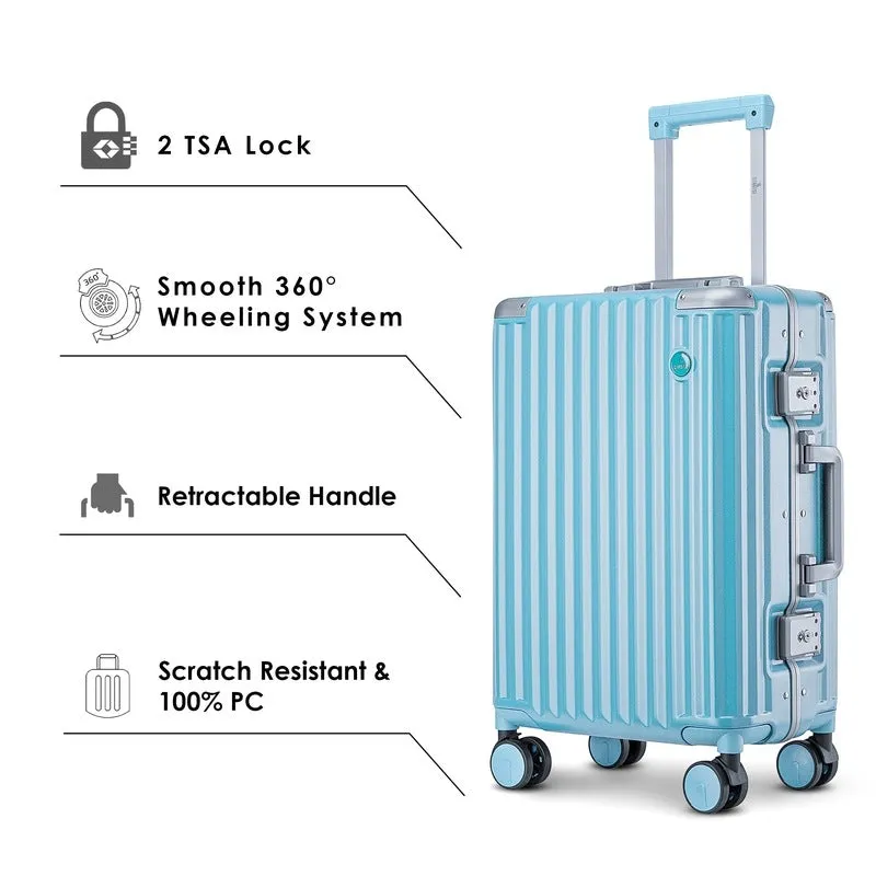 THE CLOWNFISH Combo of 2 Stark Series Luggage Polycarbonate Hard Case Suitcases Eight Wheel Trolley Bags with Double TSA Locks- Sky Blue (Medium 67 cm-26 inch, Small 57 cm-22 inch)