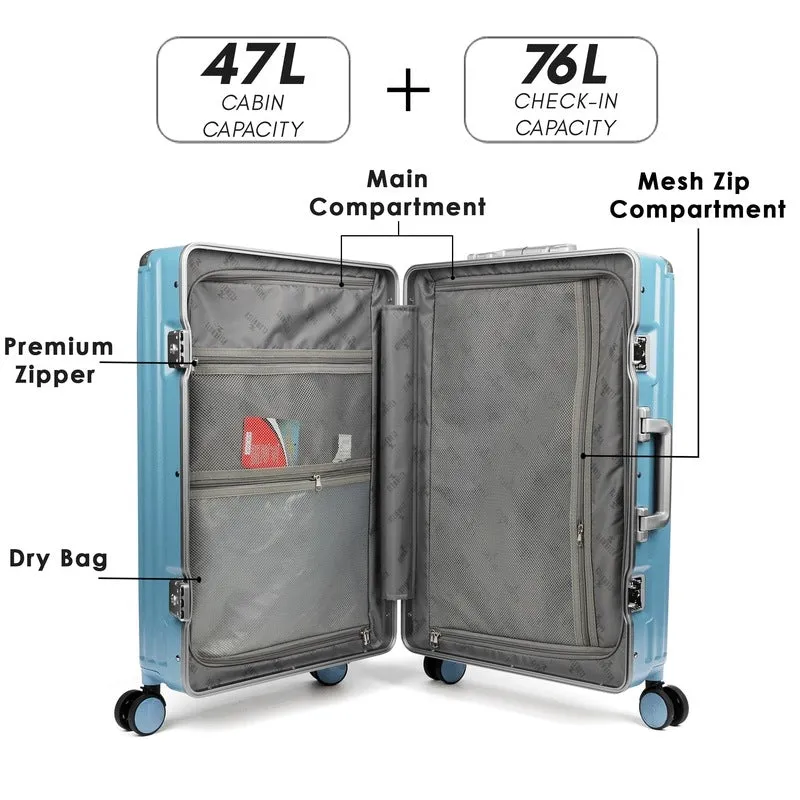 THE CLOWNFISH Combo of 2 Stark Series Luggage Polycarbonate Hard Case Suitcases Eight Wheel Trolley Bags with Double TSA Locks- Sky Blue (Medium 67 cm-26 inch, Small 57 cm-22 inch)