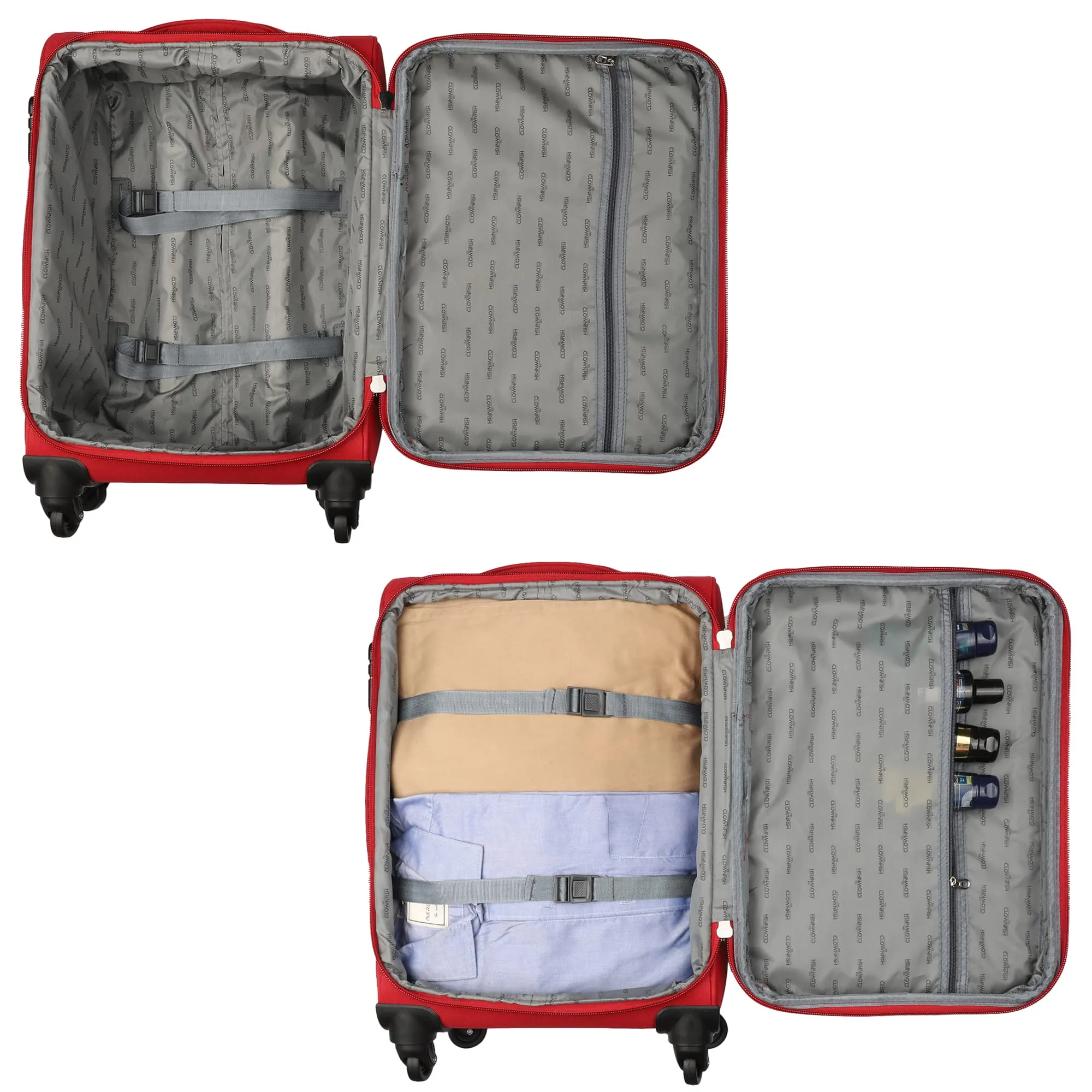 THE CLOWNFISH Farren Luggage Polyester Softcase Suitcase Four Wheel Trolley Bag- Red (Medium Size- 68 cm)