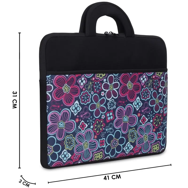 THE CLOWNFISH Floral Polyester Unisex 15.6 Inch Tablet Case Laptop Sleeve Laptop Case Slipcase Messenger Bag (Black)