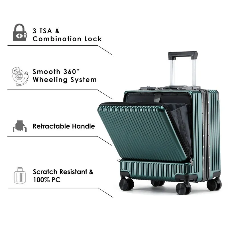 THE CLOWNFISH Jetsetter Series Carry-On Luggage - Polycarbonate, TSA Lock & USB Port | 44L | Dark Green