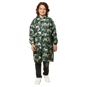 THE CLOWNFISH Laurel Series Kids Waterproof PVC Longcoat with Adjustable Hood & Extra Space for Backpack/Schoolbag Holding. Printed Plastic Pouch. Kid Age-8-9 years (Size-33-Red)