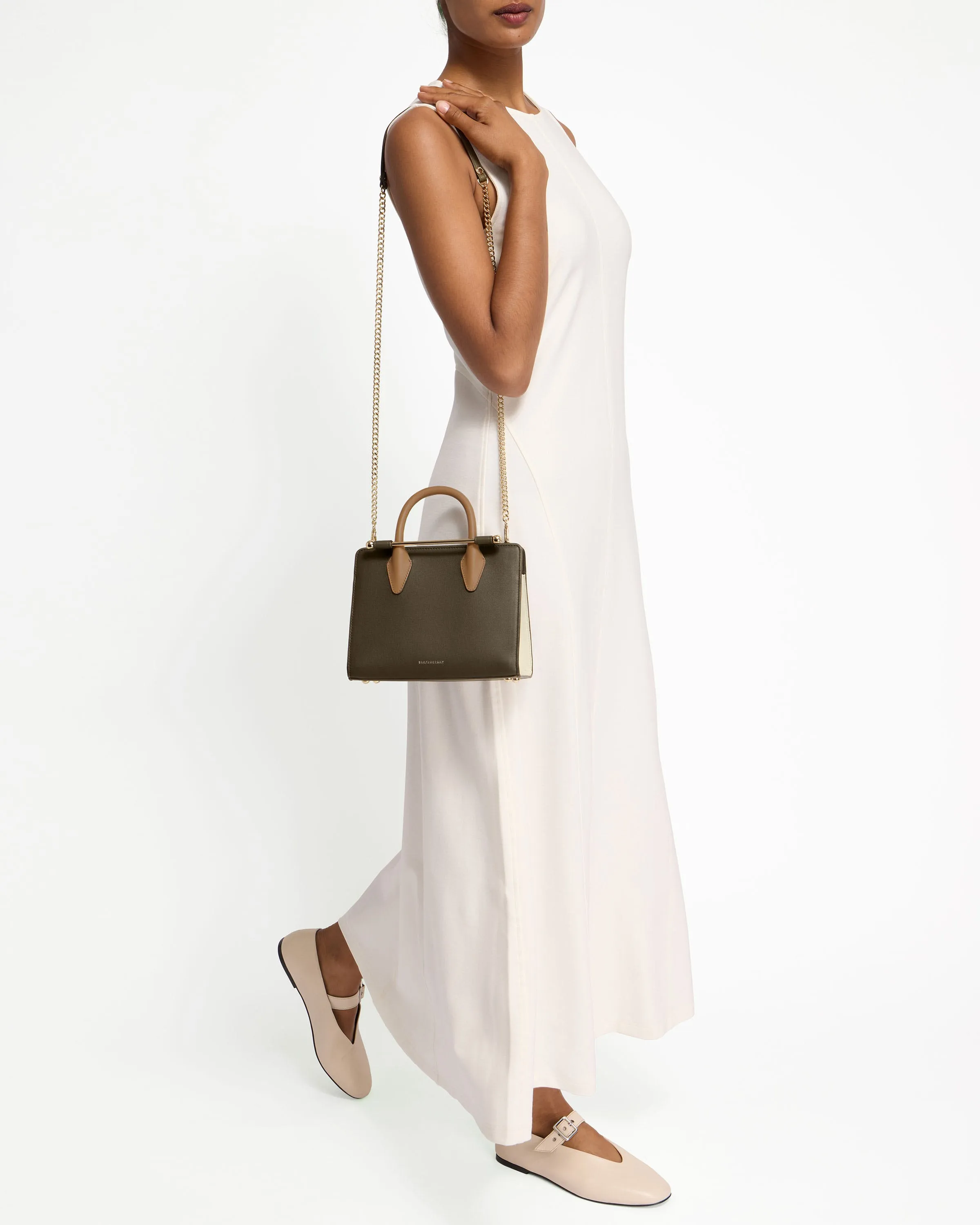 The Strathberry Mini Tote - Khaki/Caramel/Diamond