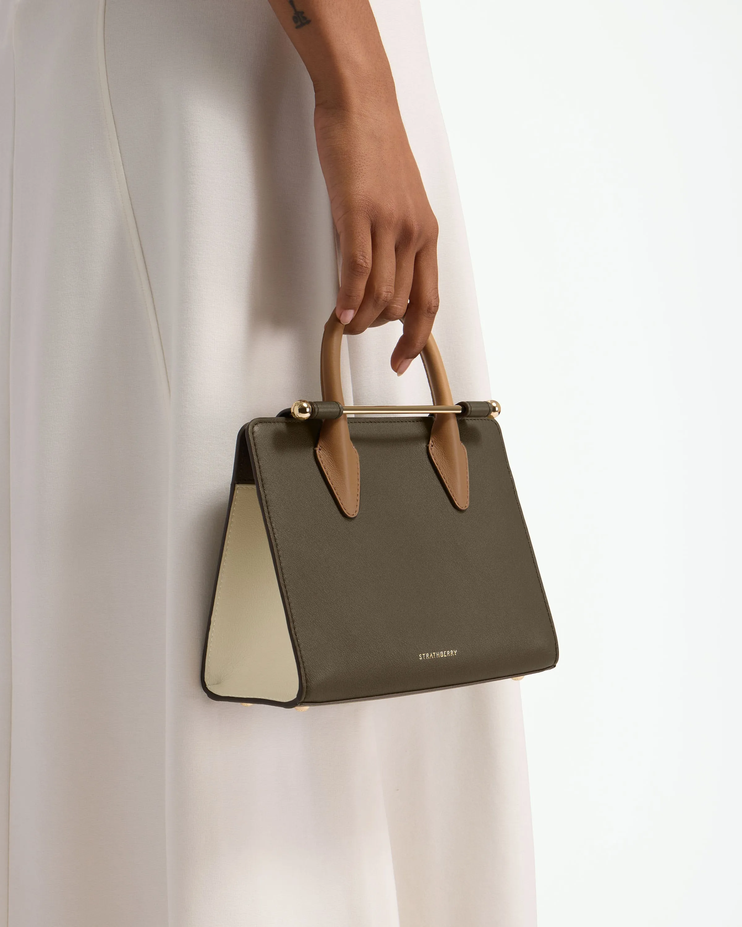 The Strathberry Mini Tote - Khaki/Caramel/Diamond