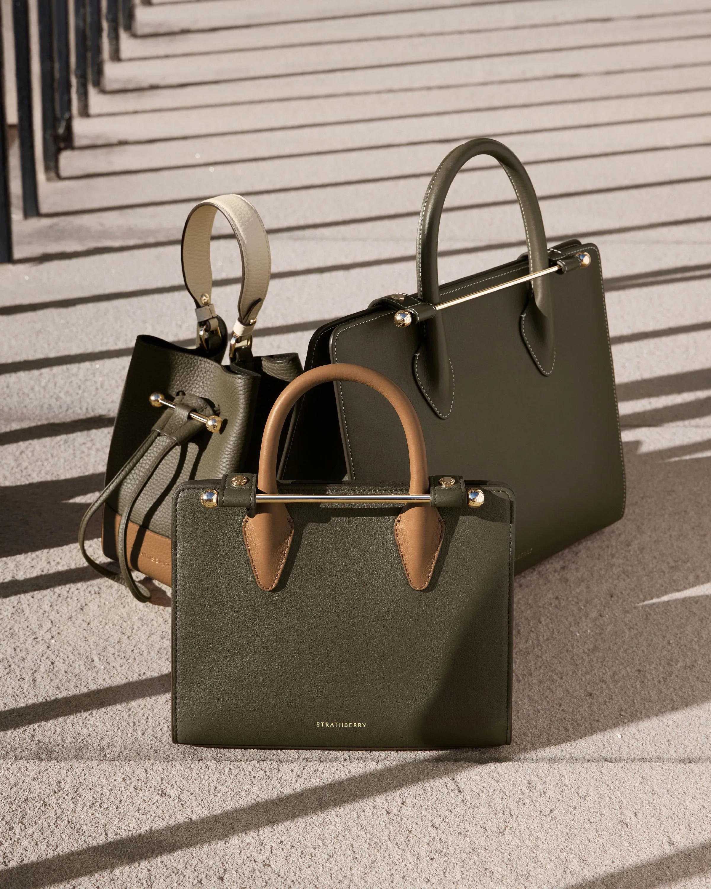 The Strathberry Mini Tote - Khaki/Caramel/Diamond