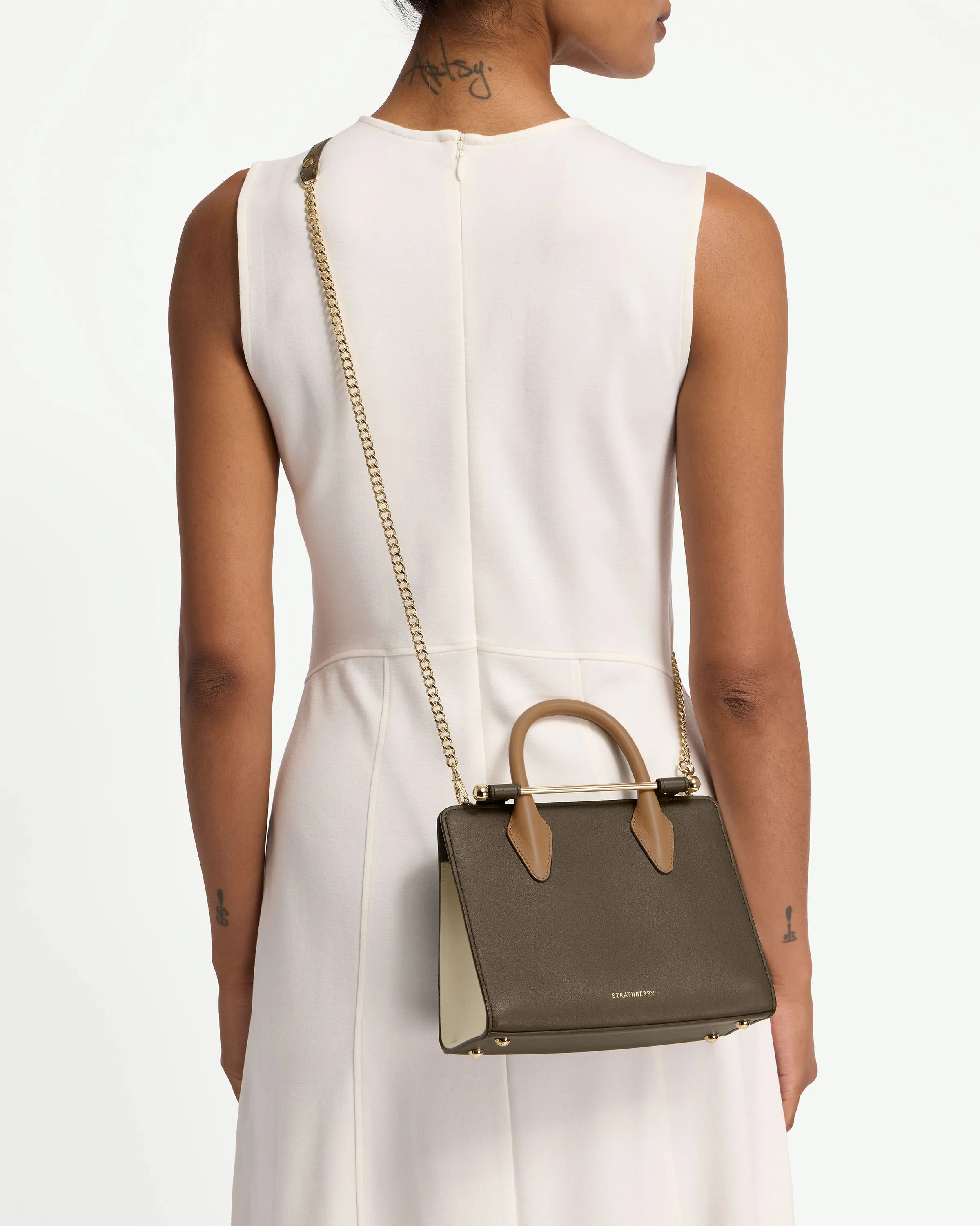 The Strathberry Mini Tote - Khaki/Caramel/Diamond