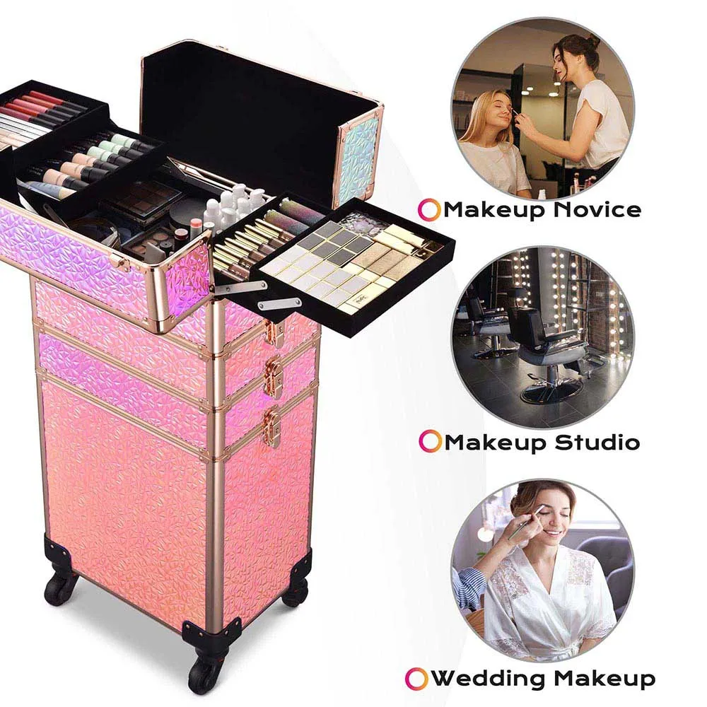 TheLAShop Pro 4in1 Rolling Makeup Case Cosmetic Trolley w/ Key Lock