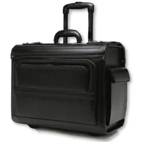 Tosca Leather Laptop Pilot Case With Wheels | Black