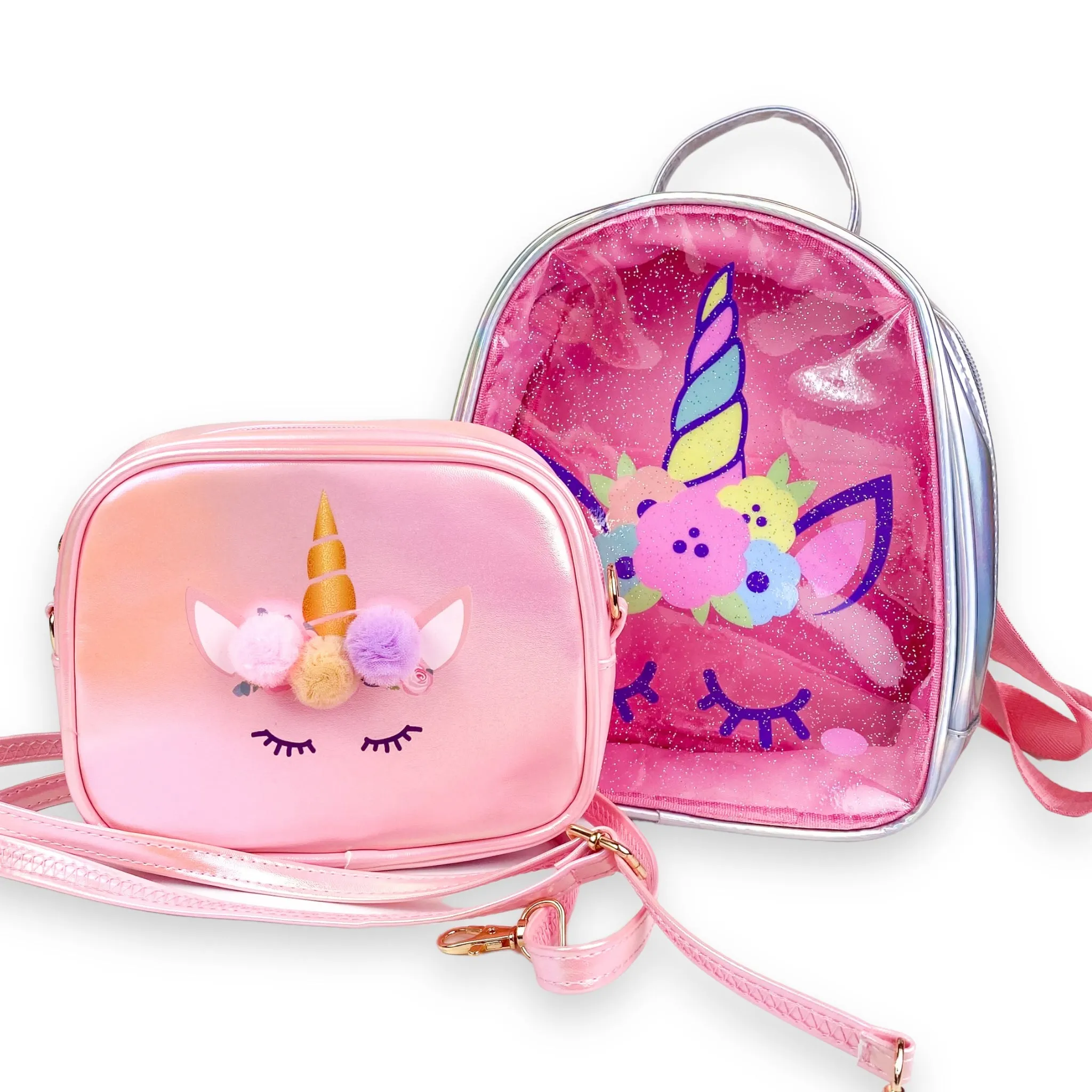 Unicorn Purse & Backpack set Silver/Pink